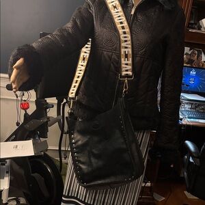 Ahdorned Super Soft Chic Black Crossbody Bag with Studded Accents LOVE strap